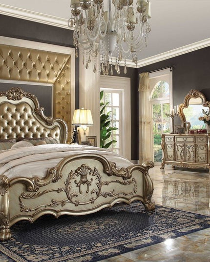 31" Gold Two Drawers Solid Wood Mirrored Nightstand