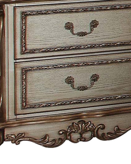 31" Gold Two Drawers Solid Wood Mirrored Nightstand