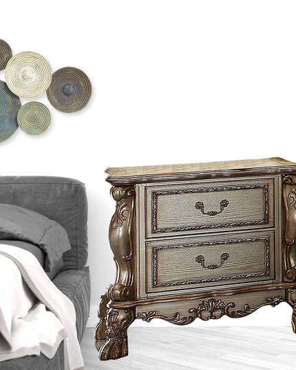 31" Gold Two Drawers Solid Wood Mirrored Nightstand