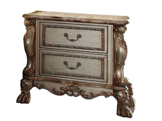 31" Gold Two Drawers Solid Wood Mirrored Nightstand