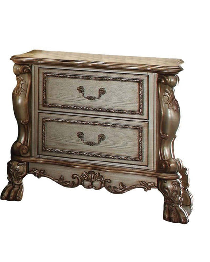 31" Gold Two Drawers Solid Wood Mirrored Nightstand