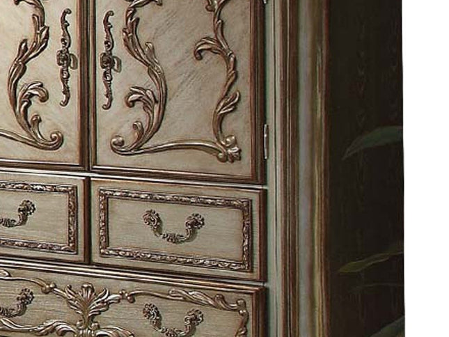 20" X 43" X 55" Gold Patina Bone Wood Poly Resin Chest