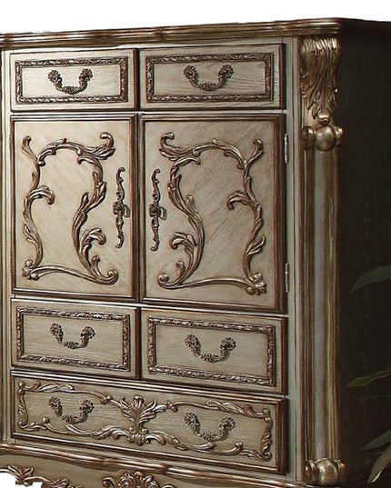 20" X 43" X 55" Gold Patina Bone Wood Poly Resin Chest