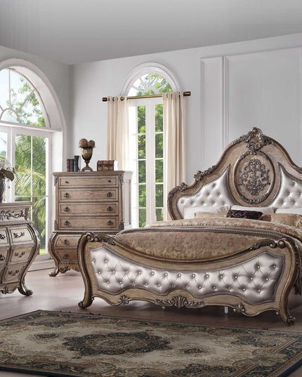 34" Champagne Novelty Three Drawers Solid Wood Nightstand