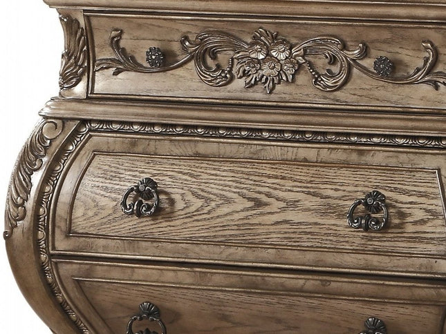 34" Champagne Novelty Three Drawers Solid Wood Nightstand