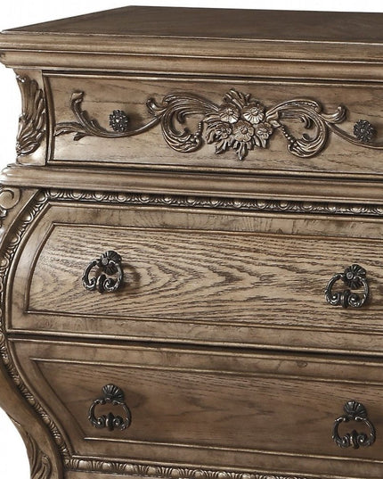 34" Champagne Novelty Three Drawers Solid Wood Nightstand