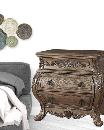 34" Champagne Novelty Three Drawers Solid Wood Nightstand