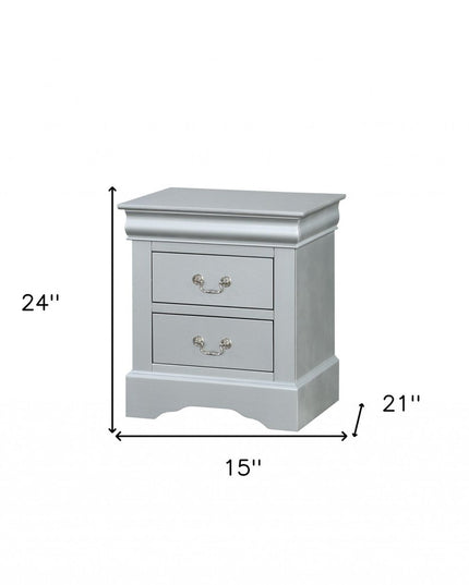 24" Gray Two Drawers Nightstand
