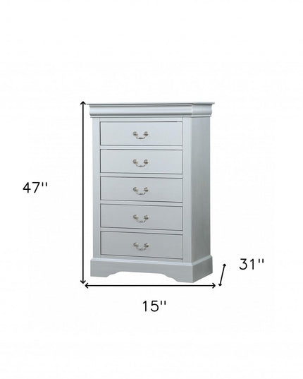 15" White Solid Wood Five Drawer Lingerie Chest