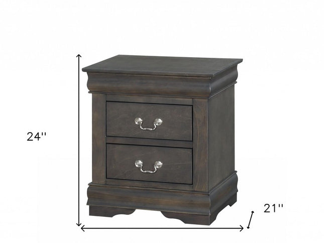 24" Gray Two Drawers Nightstand