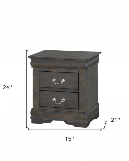 24" Gray Two Drawers Nightstand