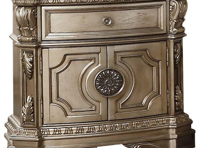 29" Champagne One Drawer Faux Marble and Solid Wood Nightstand With Storage