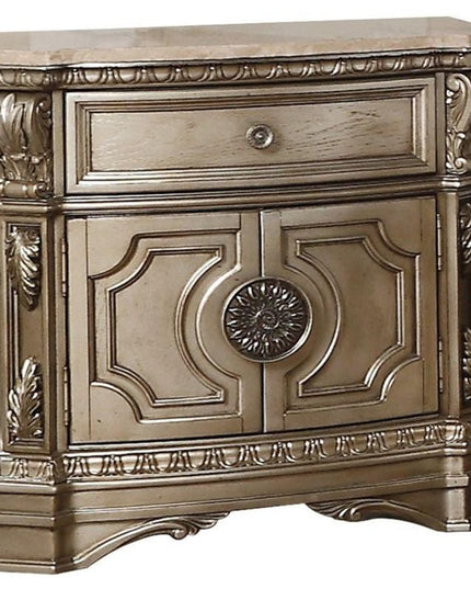 29" Champagne One Drawer Faux Marble and Solid Wood Nightstand With Storage