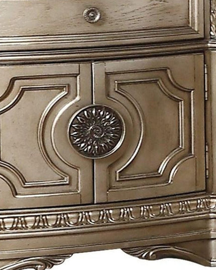 29" Champagne One Drawer Faux Marble and Solid Wood Nightstand With Storage