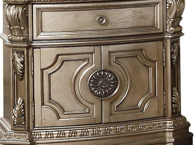 29" Champagne One Drawer Faux Marble and Solid Wood Nightstand With Storage