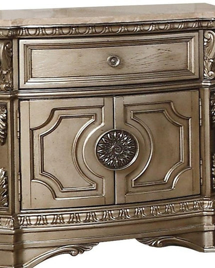 29" Champagne One Drawer Faux Marble and Solid Wood Nightstand With Storage