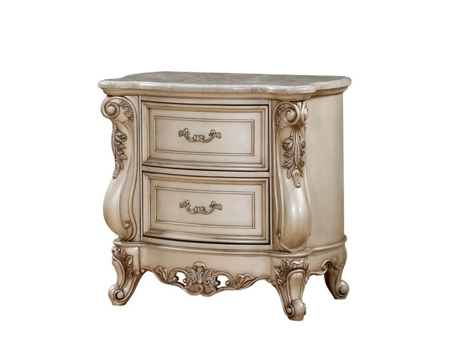 32" Antiqued White Two Drawers Mirrored Nightstand