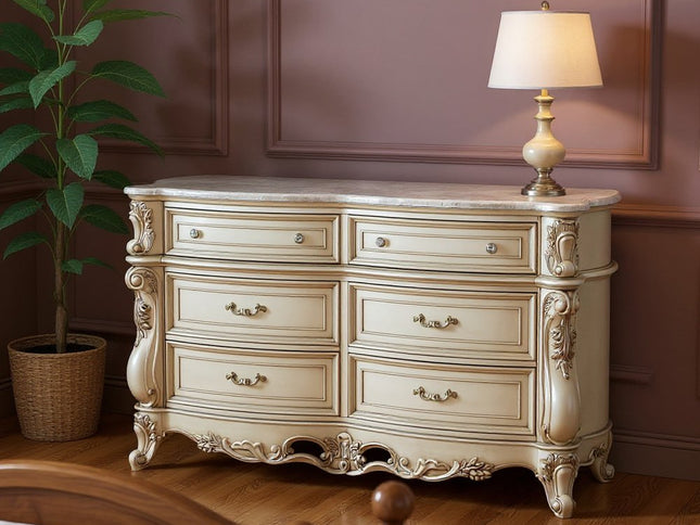 21" Beige Solid Wood Double Dresser
