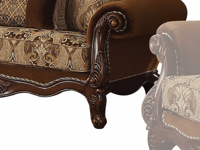69" Brown Damask Chesterfield Loveseat and Toss Pillows