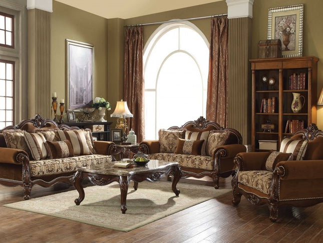 37" Brown Velvet Floral Club Chair And Toss Pillows