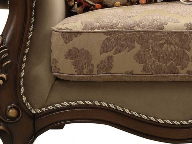 69" Beige and Gold And Brown Velvet Paisley Loveseat and Toss Pillows