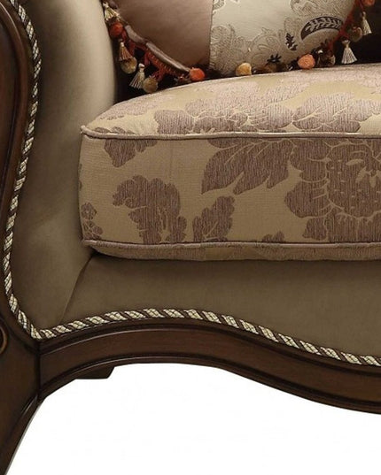 69" Beige and Gold And Brown Velvet Paisley Loveseat and Toss Pillows