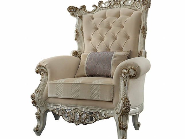 38" Pearl Fabric Striped Tufted Chesterfield Chair And Toss Pillow