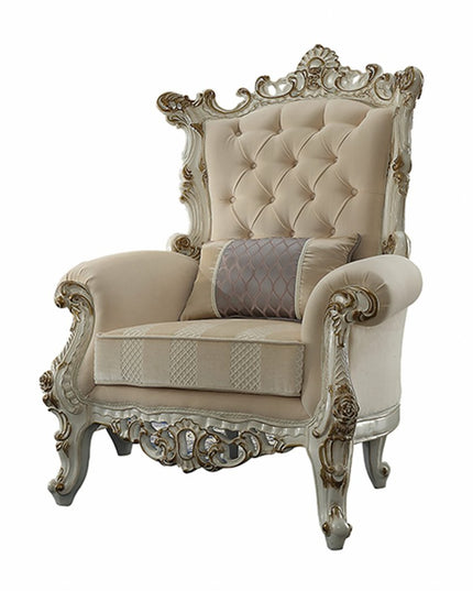 38" Pearl Fabric Striped Tufted Chesterfield Chair And Toss Pillow