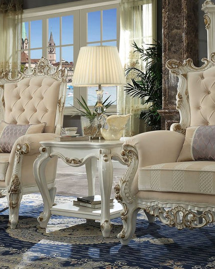 38" Pearl Fabric Striped Tufted Chesterfield Chair And Toss Pillow