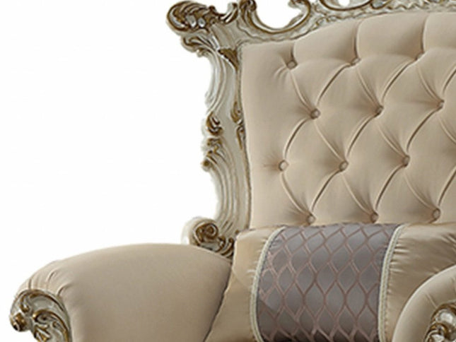 38" Pearl Fabric Striped Tufted Chesterfield Chair And Toss Pillow