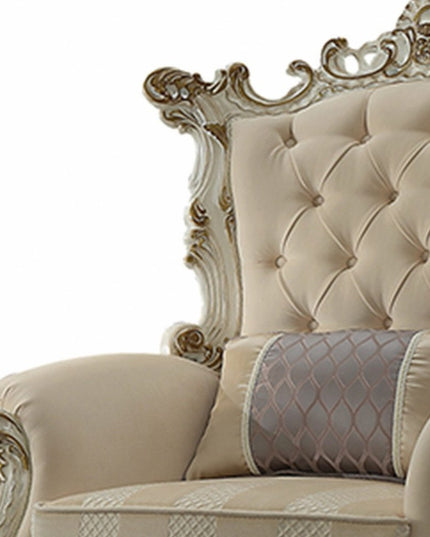 38" Pearl Fabric Striped Tufted Chesterfield Chair And Toss Pillow