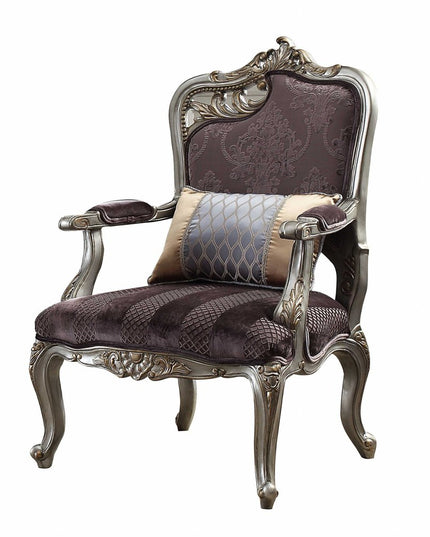 29" Purple and Platinum Velvet Floral Arm Chair And Toss Pillow