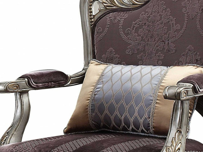 29" Purple and Platinum Velvet Floral Arm Chair And Toss Pillow