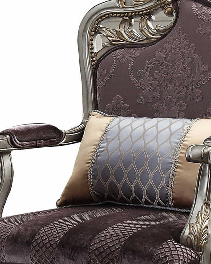 29" Purple and Platinum Velvet Floral Arm Chair And Toss Pillow