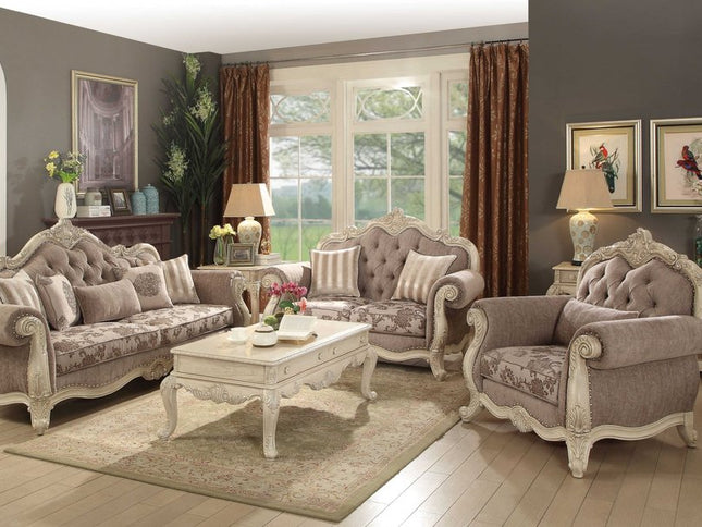 35" Gray and Antiqued White Fabric Floral Tufted Chesterfield Chair And Toss Pillow