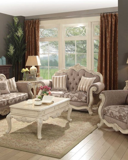 35" Gray and Antiqued White Fabric Floral Tufted Chesterfield Chair And Toss Pillow