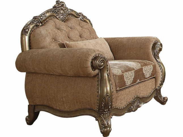 35" Gray and Antiqued White Fabric Floral Tufted Chesterfield Chair And Toss Pillow