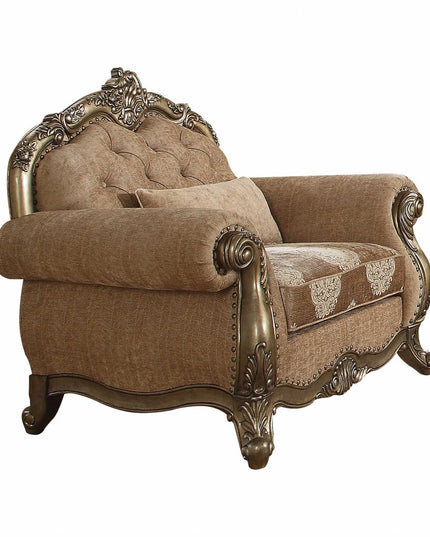 35" Gray and Antiqued White Fabric Floral Tufted Chesterfield Chair And Toss Pillow