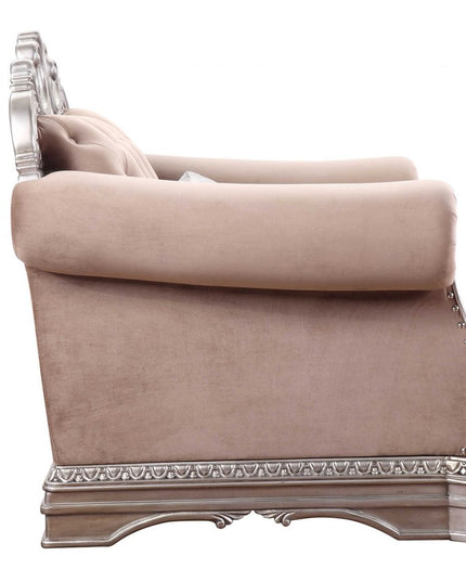 42" Cherry Blossom Pink and Silver Velvet Tufted Arm Chair And Toss Pillow