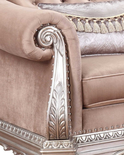 42" Cherry Blossom Pink and Silver Velvet Tufted Arm Chair And Toss Pillow