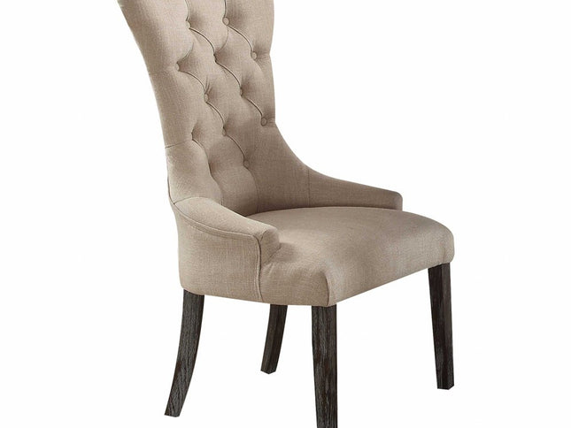 Set of Two 28" Beige and Dark Brown Linen Tufted Parsons Chair