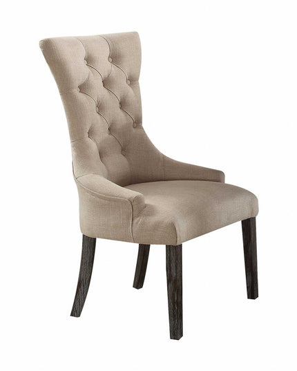 Set of Two 28" Beige and Dark Brown Linen Tufted Parsons Chair