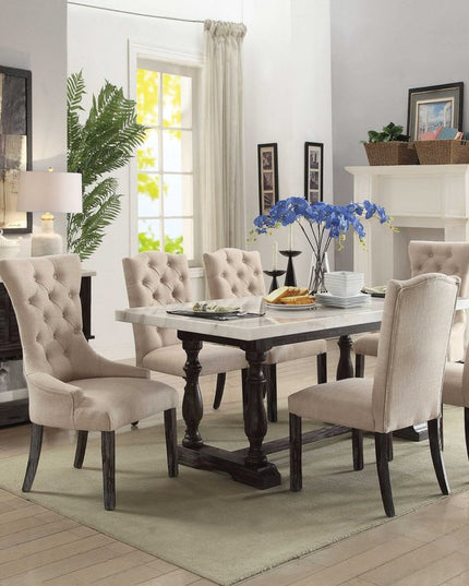 Set of Two 28" Beige and Dark Brown Linen Tufted Parsons Chair