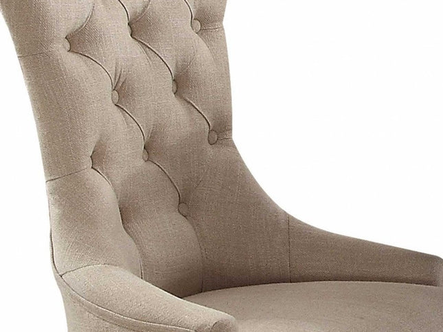 Set of Two 28" Beige and Dark Brown Linen Tufted Parsons Chair