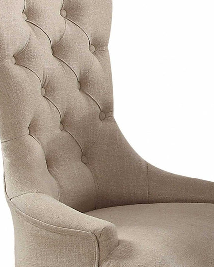 Set of Two 28" Beige and Dark Brown Linen Tufted Parsons Chair