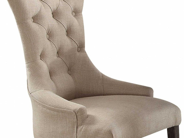 Set of Two 28" Beige and Dark Brown Linen Tufted Parsons Chair