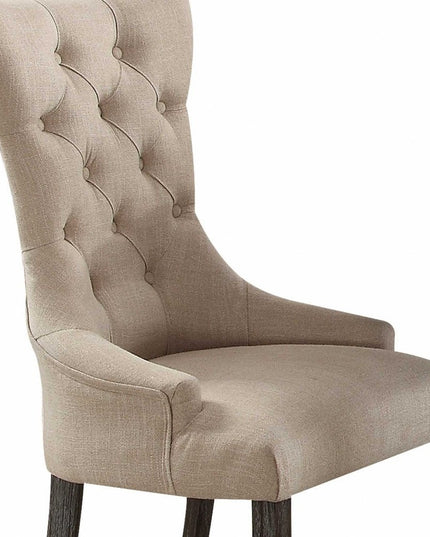 Set of Two 28" Beige and Dark Brown Linen Tufted Parsons Chair