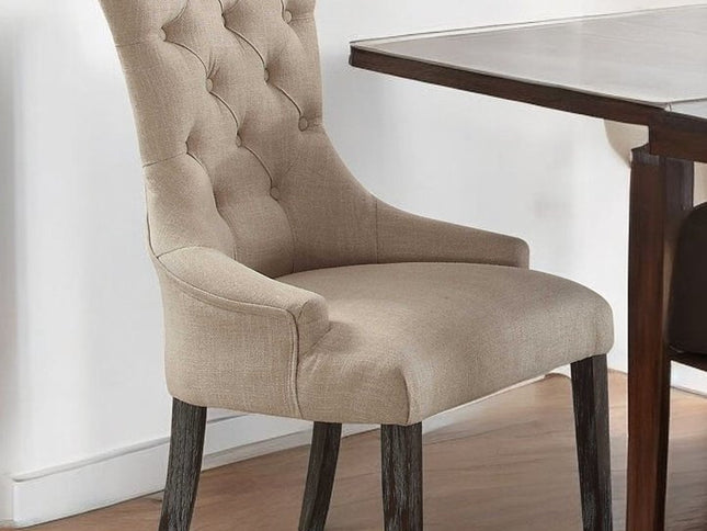 Set of Two 28" Beige and Dark Brown Linen Tufted Parsons Chair