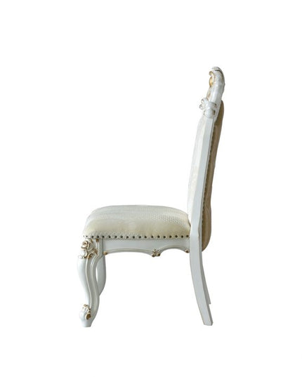 Set of Two 27" Beige and White Faux Leather Damask Side Chair