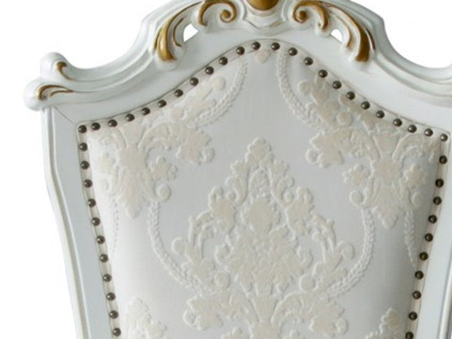 Set of Two 27" Beige and White Faux Leather Damask Side Chair